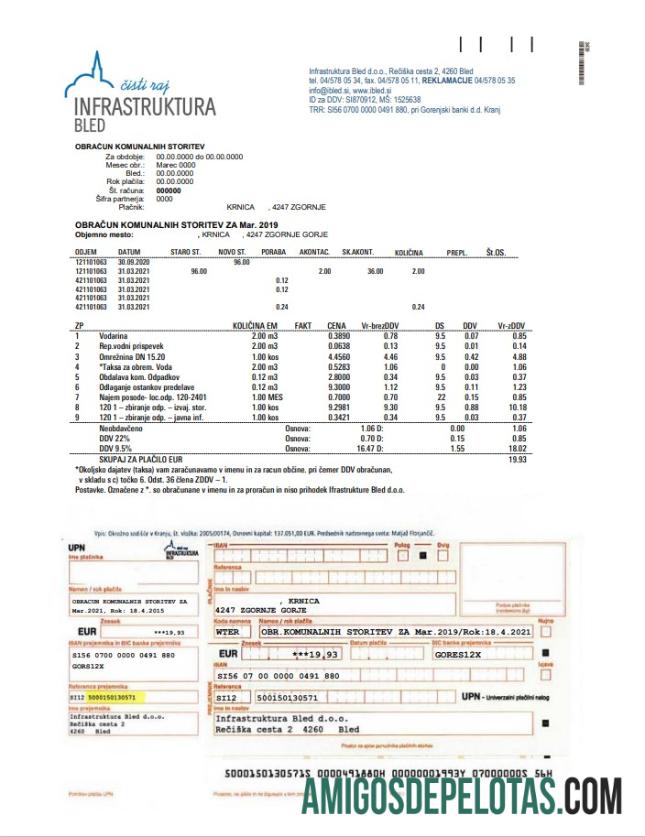 realista Modelo de conta de serviços públicos da Eslovênia Infrastruktura Bled em formato Word e PDF (.doc e .pdf)